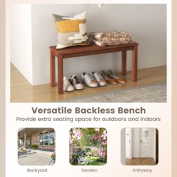 Costway 2 Pcs Patio Wood Bench 2-Person Solid Wood Bench w/ Slatted Seat in Natural - thumbnail 3