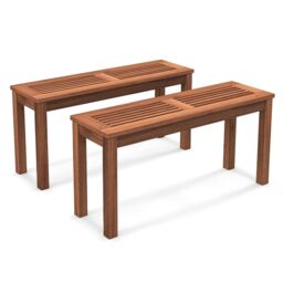 Costway 2 Pcs Patio Wood Bench 2-Person Solid Wood Bench w/ Slatted Seat in Natural - thumbnail 1