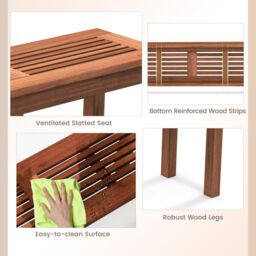 Costway 2 Pcs Patio Wood Bench 2-Person Solid Wood Bench w/ Slatted Seat in Natural - thumbnail 6
