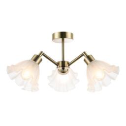 Happy Homewares Traditional Ceiling Light Fitting with Frosted Scallop Glass Shades in Metallic Gold - thumbnail 2