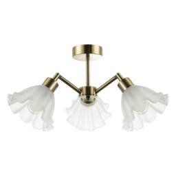 Happy Homewares Traditional Ceiling Light Fitting with Frosted Scallop Glass Shades in Metallic Gold - thumbnail 1
