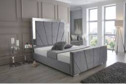 Stratus Interiors Knightsbridge Art Deco Lined Mirrored Bed Frame - Gas lift Storage in Grey - Size: Small Double - thumbnail 1