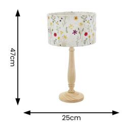 ValueLights Victoria Light Wood Candlestick Table Lamp with Floral Embroidered Drum Shade in Natural - thumbnail 4