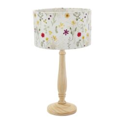 ValueLights Victoria Light Wood Candlestick Table Lamp with Floral Embroidered Drum Shade in Natural - thumbnail 2