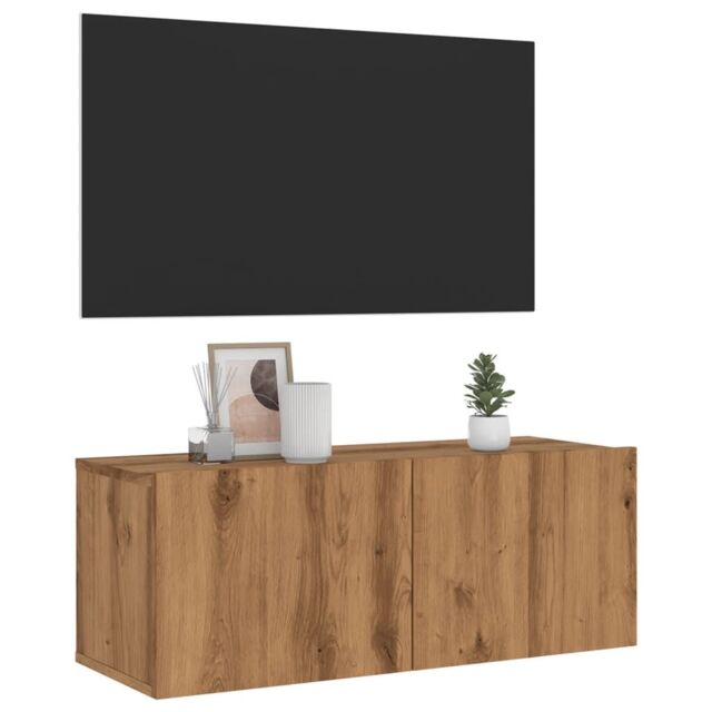 Berkfield Home Wall Mounted TV Cabinet Artisan Oak 80x30x30 cm Engineered Wood in Brown - Size: 80 x 30 x 30 cm - image 1