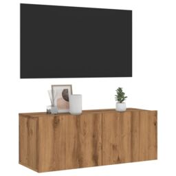 Berkfield Home Wall Mounted TV Cabinet Artisan Oak 80x30x30 cm Engineered Wood in Brown - Size: 80 x 30 x 30 cm - thumbnail 1