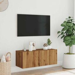 Berkfield Home Wall Mounted TV Cabinet Artisan Oak 80x30x30 cm Engineered Wood in Brown - Size: 80 x 30 x 30 cm - thumbnail 3
