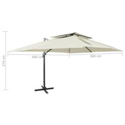 Berkfield Home Cantilever Garden Parasol with Double Top Sand 400x300 cm in Beige - thumbnail 9