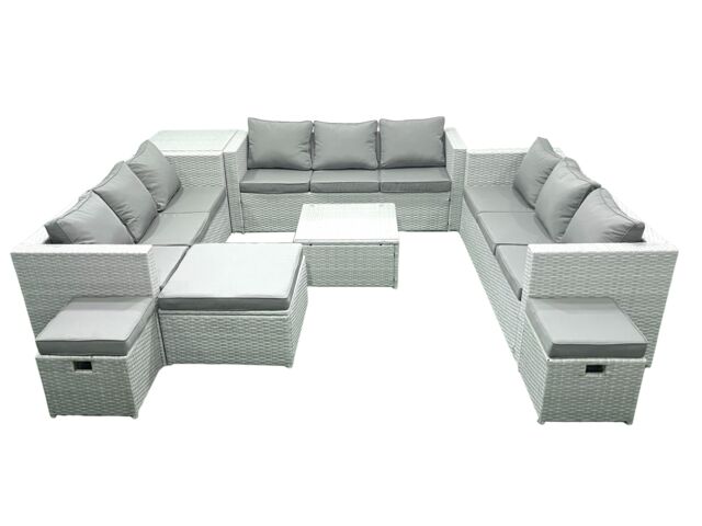 Fimous Rattan Garden Outdoor Furniture Set 12 Seater Rattan Garden Sofa Set with 3 Footstools Side Table Light Grey Mixed - image 1