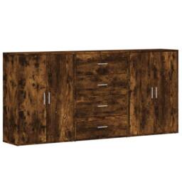 Berkfield Home Sideboards 3 pcs Smoked Oak 60x31x84 cm Engineered Wood in Brown - Size: 60 x 31 x 84 cm - thumbnail 3