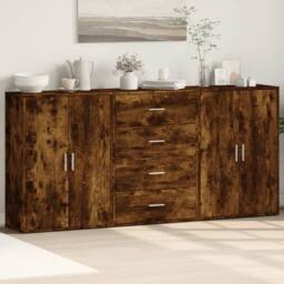 Berkfield Home Sideboards 3 pcs Smoked Oak 60x31x84 cm Engineered Wood in Brown - Size: 60 x 31 x 84 cm - thumbnail 2