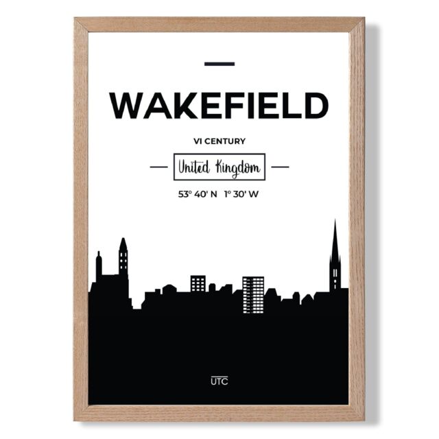 ARTZE Wakefield Black & White City Skyline Framed Print SIZE: A4 with Oak Frame - Size: A3 - image 1