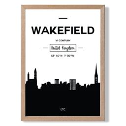 ARTZE Wakefield Black & White City Skyline Framed Print SIZE: A4 with Oak Frame - Size: A3 - thumbnail 1