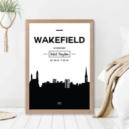 ARTZE Wakefield Black & White City Skyline Framed Print SIZE: A4 with Oak Frame - Size: A3 - thumbnail 2