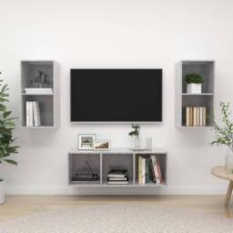 Berkfield Home 3 Piece TV Cabinet Set Concrete Grey Engineered Wood - thumbnail 2