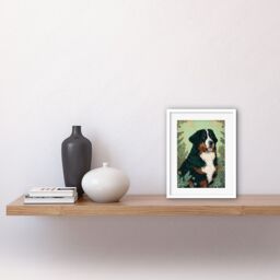"Artery8 Wall Art Print Bernese Mountain Dog in Wildflower Field Modern Artwork Framed 9X7 Inch in White - Size: W7"" x H9""" - thumbnail 2