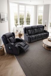 More4Homes Caesar Electric Recliner Bonded Leather 1+3 Seater Sofa Set in Black