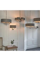 Netlighting Highclere Pendant Light Bright Nickel Plate Charcoal Fabric Multi Arm Shade in Grey - thumbnail 4