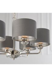 Netlighting Highclere Pendant Light Bright Nickel Plate Charcoal Fabric Multi Arm Shade in Grey - thumbnail 5