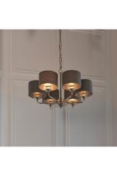 Netlighting Highclere Pendant Light Bright Nickel Plate Charcoal Fabric Multi Arm Shade in Grey - thumbnail 2