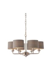 Netlighting Highclere Pendant Light Bright Nickel Plate Charcoal Fabric Multi Arm Shade in Grey