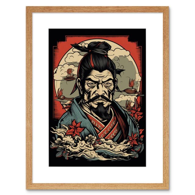 "Artery8 Wall Art Print Samurai Master Art Deco Tattoo Ink Body Art Rockabilly Americana 50s Artwork Framed 9X7 Inch in Beige - Size: W7"" x H9""" - image 1