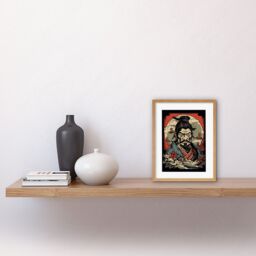 "Artery8 Wall Art Print Samurai Master Art Deco Tattoo Ink Body Art Rockabilly Americana 50s Artwork Framed 9X7 Inch in Beige - Size: W7"" x H9""" - thumbnail 2