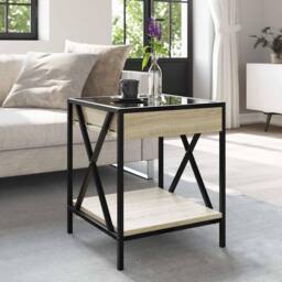 Berkfield Home Coffee Table with Infinity LED Sonoma Oak 40x40x49 cm in Light Brown - Size: 40 x 40 x 49 cm - thumbnail 4
