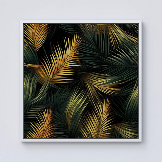 "Warren Reed - Designer Golden Palm Leaves Framed Canvas in Off-White - Size: W30"" x H30""" - image 1
