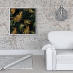 "Warren Reed - Designer Golden Palm Leaves Framed Canvas in Off-White - Size: W30"" x H30""" - thumbnail 2