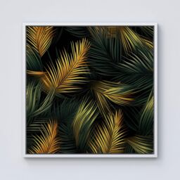 "Warren Reed - Designer Golden Palm Leaves Framed Canvas in Off-White - Size: W30"" x H30""" - thumbnail 1