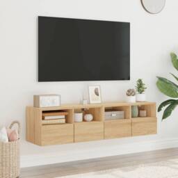 Berkfield Home TV Wall Cabinets 2 pcs Sonoma Oak 60x30x30 cm Engineered Wood in Light Brown - Size: 60 x 30 x 30 cm - thumbnail 2