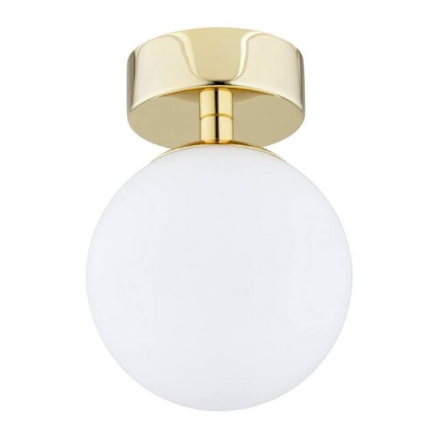 Netlighting Flavio Globe Ceiling Light Brass Steel Glass Opal Matt IP44 in Gold - image 1