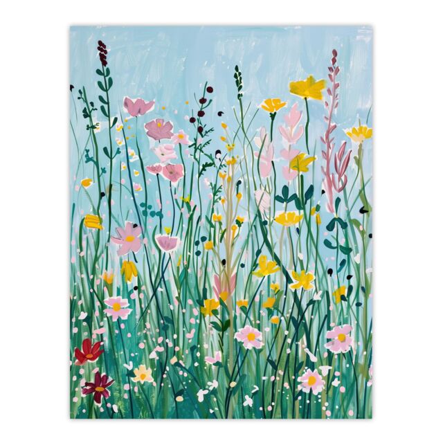 "Artery8 Summer Wild Flower Blossom Meadow Painting Wall Art Print - Size: W24"" x H32""" - image 1