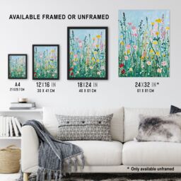 "Artery8 Summer Wild Flower Blossom Meadow Painting Wall Art Print - Size: W24"" x H32""" - thumbnail 3