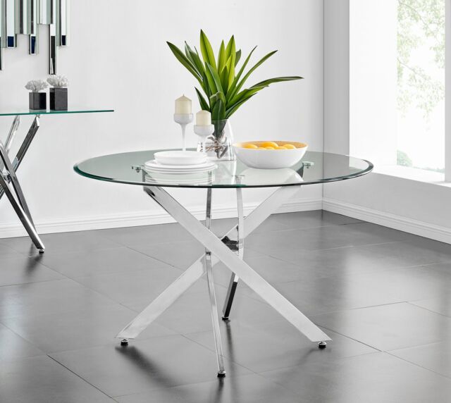 FurnitureboxUK Novara 120cm Round 6-Seater Glass & Metal Starburst Dining Table in Silver - image 1