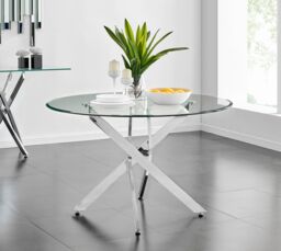 FurnitureboxUK Novara 120cm Round 6-Seater Glass & Metal Starburst Dining Table in Silver