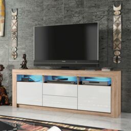 Mex Furniture LTD TV Unit 160cm Modern - Matt Body & Gloss Doors in Light Oak - thumbnail 1