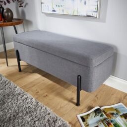Home Source Storage Ottoman Seat Boucle Velvet Metal Legs Compact Bedroom Storage in Dark Grey - thumbnail 4
