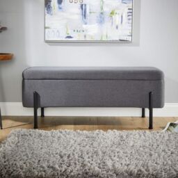 Home Source Storage Ottoman Seat Boucle Velvet Metal Legs Compact Bedroom Storage in Dark Grey - thumbnail 5