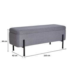 Home Source Storage Ottoman Seat Boucle Velvet Metal Legs Compact Bedroom Storage in Dark Grey - thumbnail 9