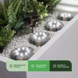Gardenwize Pack of 4 Solar Stone Effect Decking Lights in Grey - thumbnail 3