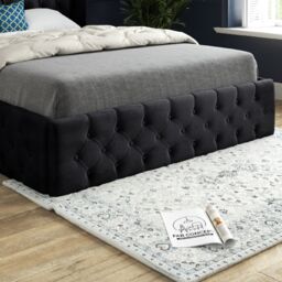 KDMD Wayno Straight Winged Upholstered Soft Velvet Designer Bed Frame in Black - Size: Small Double - thumbnail 4
