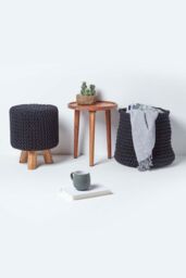 Homescapes Tall Cotton Knitted Footstool on Legs in Black - thumbnail 6