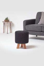 Homescapes Tall Cotton Knitted Footstool on Legs in Black - thumbnail 2