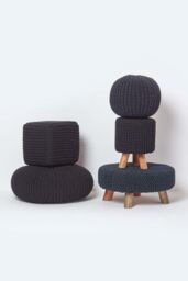 Homescapes Tall Cotton Knitted Footstool on Legs in Black - thumbnail 5