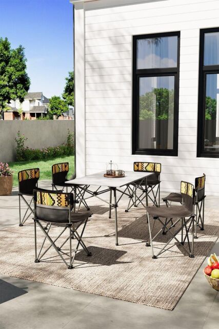Garden Sanctuary 7 Pcs Portable Folding Camping Table & Chairs Set in Black - image 1