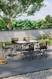 Garden Sanctuary 7 Pcs Portable Folding Camping Table & Chairs Set in Black - thumbnail 2