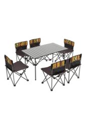 Garden Sanctuary 7 Pcs Portable Folding Camping Table & Chairs Set in Black - thumbnail 3