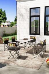 Garden Sanctuary 7 Pcs Portable Folding Camping Table & Chairs Set in Black - thumbnail 1